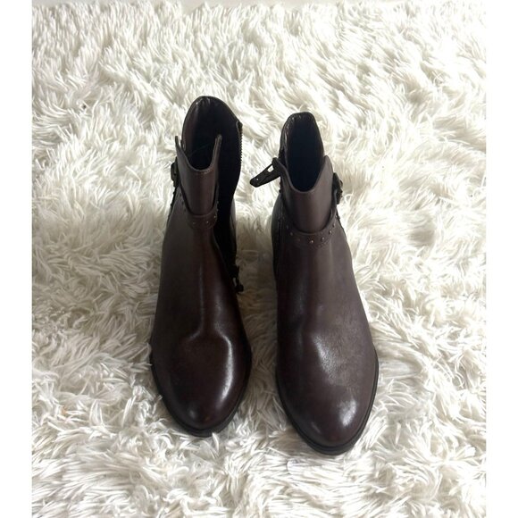 Ralph Lauren Womens Shaw Brown Leather Ankle Boots With Studded Strap & Side Zip - Picture 1 of 5
